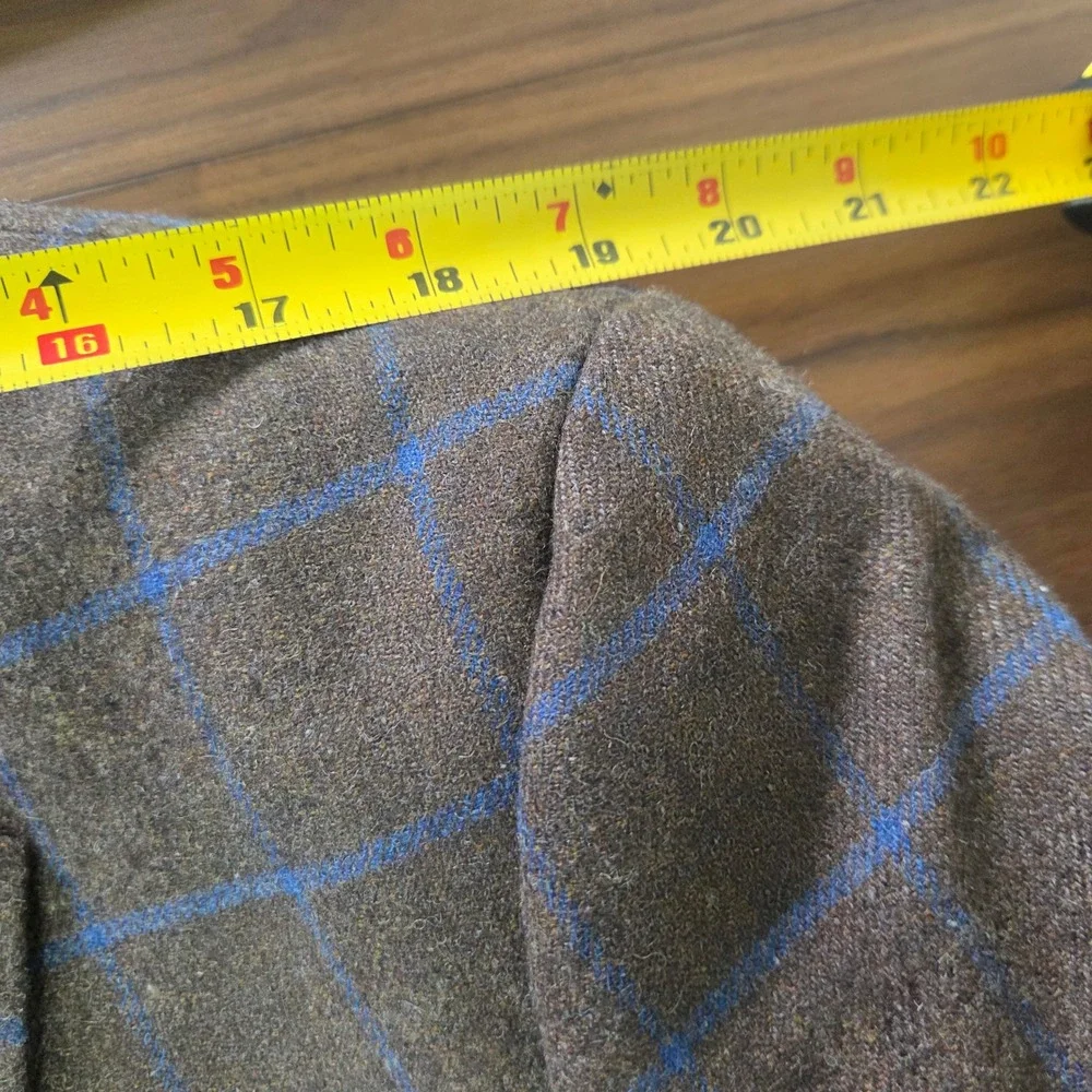 Tommy Hilfiger Sport Coat 46R Brown Blue Windowpane Wool Blend Blazer Men's